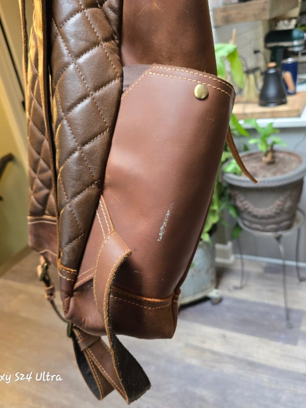 Brown Leather Backpack with Quilted Back - Picture 7 of 8